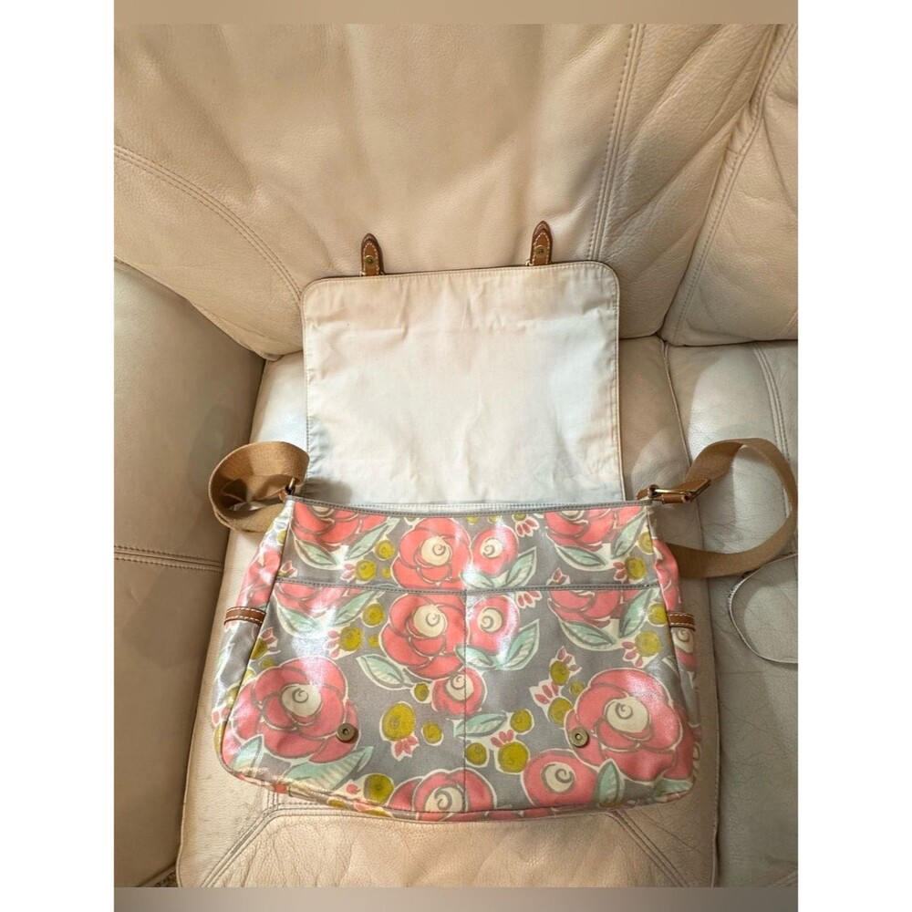 Fossil Messenger Bag Crossbody Coated Canvas Leather Trim Floral - Picture 8 of 16